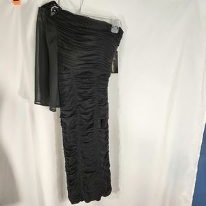 Signature by Sangria Black One Sleeve Ruffled Jewel Accent Formal Dress Size 4